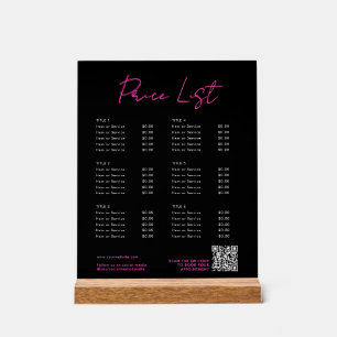 Panneau En Acrylique Carte des prix de beauté rose et noir Neon Menu Co