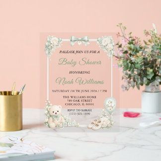 Panneau En Acrylique Carte d'invitation élégante de baby shower vert sa