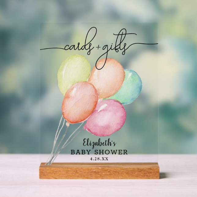 Panneau En Acrylique Cartes Baby showers de ballons d'aquarelle + Cadea (Neutre)