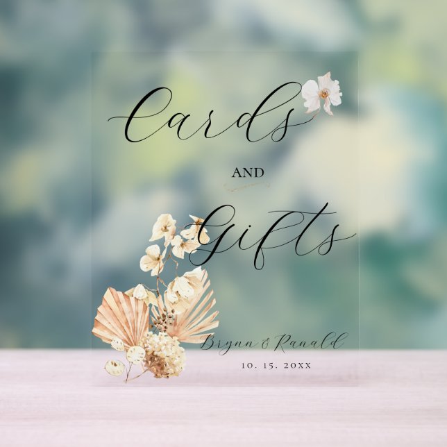 Panneau En Acrylique Cartes Boho, cadeaux et bouquets (Neutre)