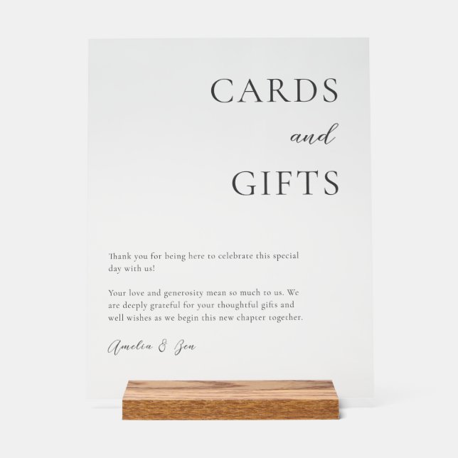 Panneau En Acrylique Cartes Cadeaux Table Merci Elégant Noir Blanc (Recto)