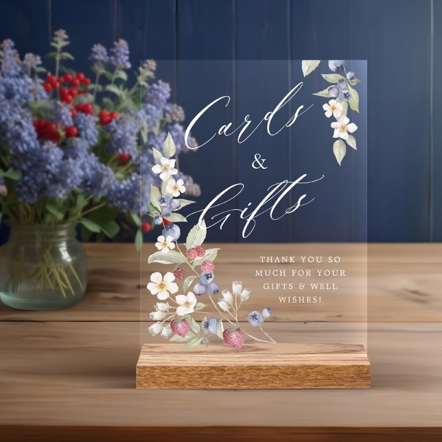 Panneau En Acrylique Cartes de baby shower et cadeaux Fleurs et baies s (Baby Shower Cards & Gifts Wild Berries & Flowers Acrylic Sign)