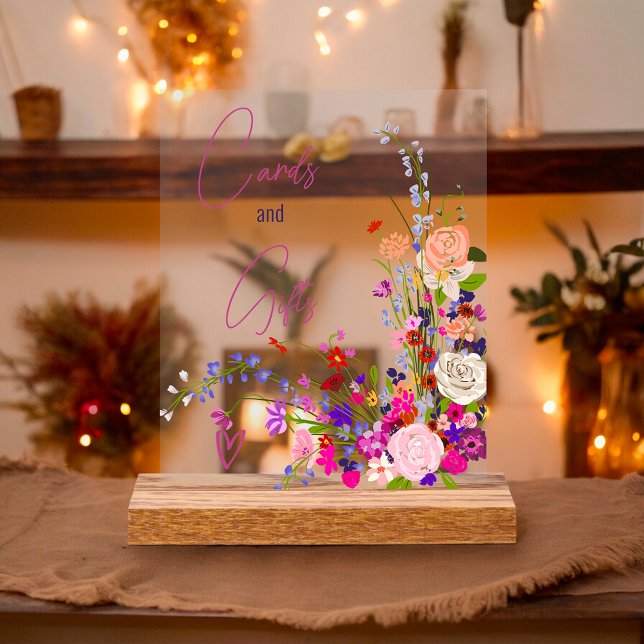 Panneau En Acrylique Cartes de script fleurs sauvages cadeaux douche de (Wildflowers script cards gifts bridal shower acrylic sign)