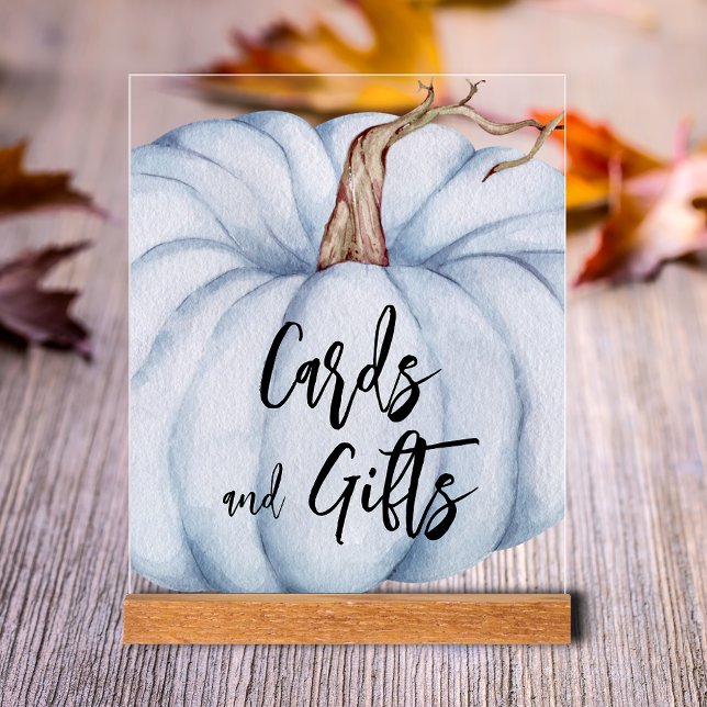 Panneau En Acrylique Cartes et cadeaux Baby shower Citrouille bleu (Blue Pumpkin Boy Baby Shower Cards and Gifts Clear Acrylic Tabletop Sign)