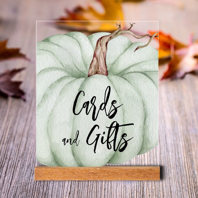 Panneau En Acrylique Cartes et cadeaux Baby shower Citrouille vert (Green Pumpkin Baby Shower Cards and Gifts Clear Acrylic Tabletop Sign)