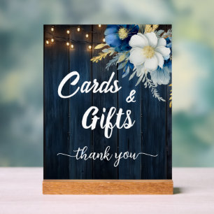 Panneau En Acrylique Cartes et cadeaux Bleu Bois Chaîne Lumières Floral