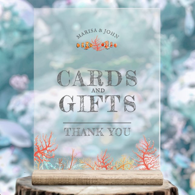 Panneau En Acrylique Cartes et cadeaux corail et poisson mariage aquare (Créateur téléchargé)