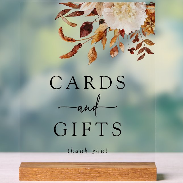 Panneau En Acrylique Cartes et Cadeaux d'Automne (Rustic Floral Wedding Cards and Gift Fall Acrylic Sign by Painted Paperie
)