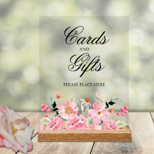 Panneau En Acrylique Cartes et cadeaux de fête prénuptiale floraux rose