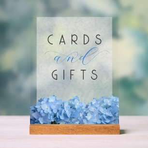 Panneau En Acrylique Cartes et Cadeaux de Mariage Fleurs Bleues sur Tab