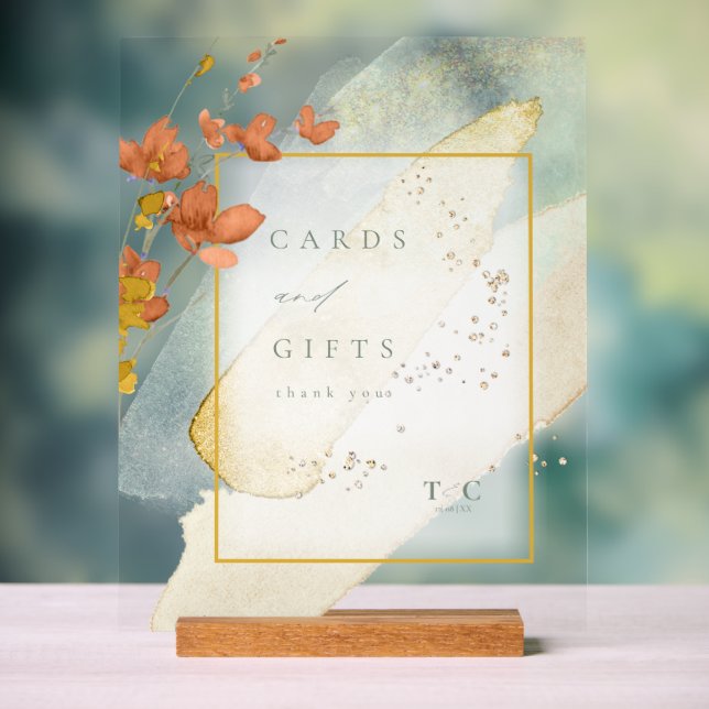 Panneau En Acrylique Cartes et cadeaux de mariage fleurs sauvages Gold  (Neutre)