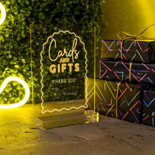 Panneau En Acrylique Cartes et cadeaux Fête de graduation de Neon Jaune