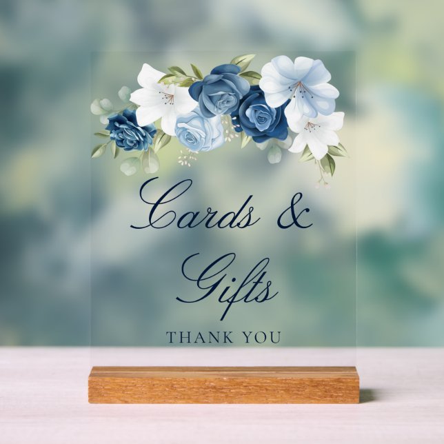 Panneau En Acrylique Cartes et cadeaux Floral Dusty Blue (Neutre)