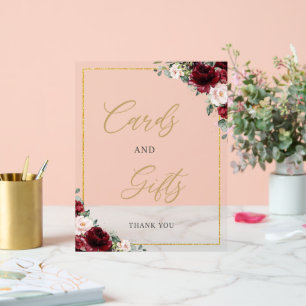 Panneau En Acrylique Cartes et Cadeaux Floraux Élégants Bourgogne Rose 
