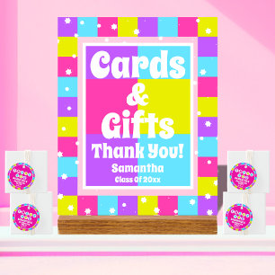 Panneau En Acrylique Cartes et cadeaux Retro Neon Graduation Party