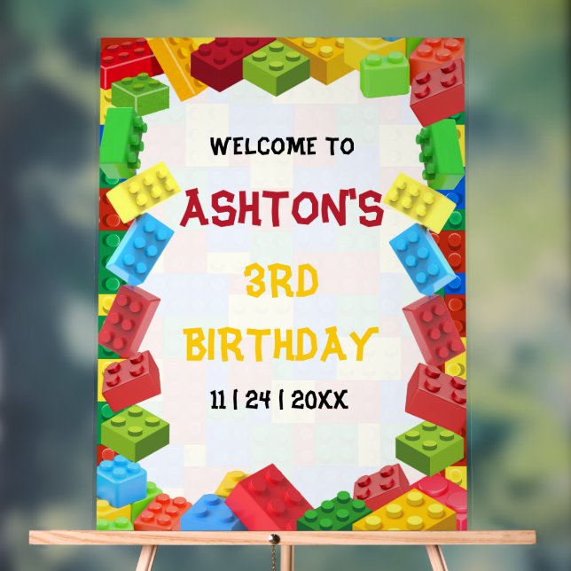 Panneau En Acrylique Carton d'invitation d'anniversaire Blocs de constr (Neutre)