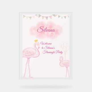 Panneau En Acrylique Carton d'invitation d'anniversaire Boho Flamingo,