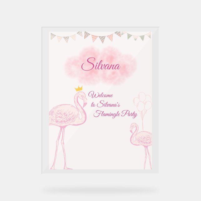 Panneau En Acrylique Carton d'invitation d'anniversaire Boho Flamingo,  (Recto)