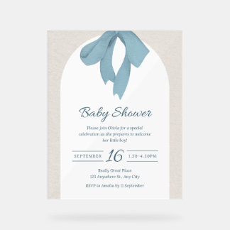 Panneau En Acrylique Carton d'invitation de Baby Shower avec un ruban b