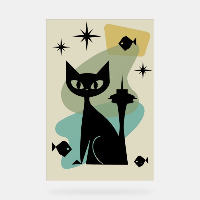 Panneau En Acrylique Cat de Seattle moderne du milieu du siècle (Recto)