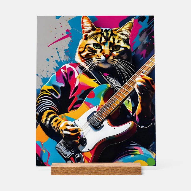 Panneau En Acrylique Cat joue de la guitare, graffiti rock (Recto)