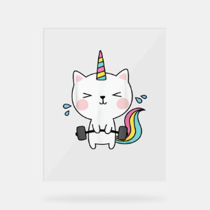 Panneau En Acrylique Cat Unicorn T Shirt Workit Gym Rainbow Caticorn C