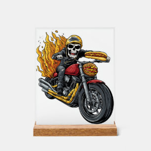 Panneau En Acrylique Cavalier de Hot Dog � Crâne de Motard Drôle