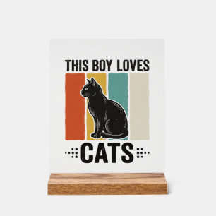 Panneau En Acrylique Ce garçon aime les chats Design Rétro pour amateur