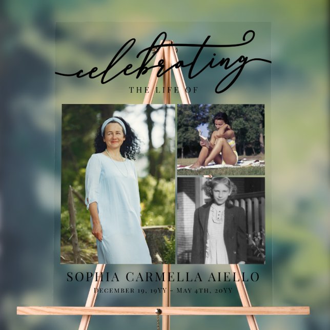 Panneau En Acrylique Célébration de la vie de 3 photos collage (Neutre)