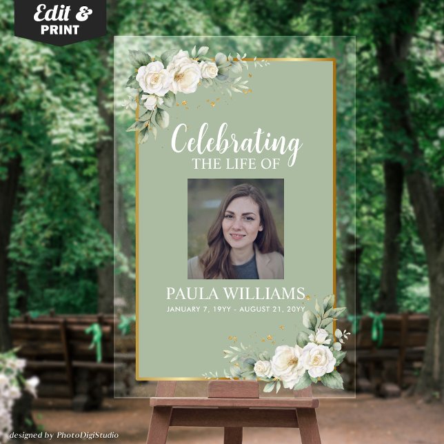 Panneau En Acrylique Celebration of Life Photo Funeral Welcome  (Celebration of Life Photo Funeral Welcome Acrylic Sign)