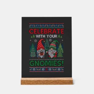 Panneau En Acrylique Célébrez Gnomies Noël Gnomes Arbres Renne
