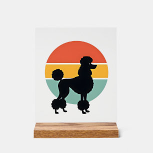 Panneau En Acrylique Cercle de silhouette de chien rétro coucher de sol