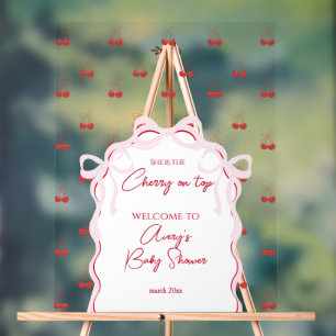 Panneau En Acrylique Cerise sur le dessus Pink Bow Red Baby Girl Douche