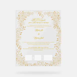 Panneau En Acrylique certificat Nikkah, contrat musulman,