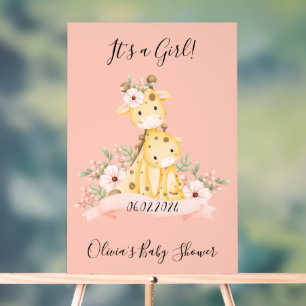 Panneau En Acrylique C'est un baby shower rose girafe fleuri