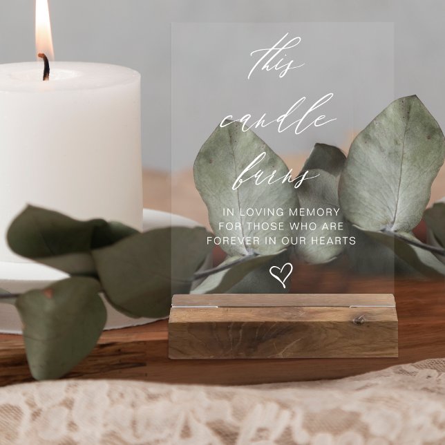 Panneau En Acrylique Cette bougie brûle la table mémoire Mariage (This Candle Burns Wedding Memory Table Acrylic Sign)