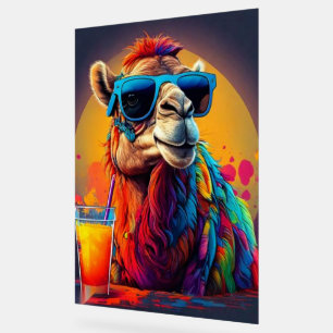 Panneau En Acrylique Chameau néon psychédélique avec lunettes de soleil