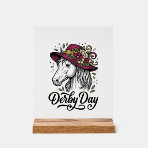 Panneau En Acrylique Chapeau de cheval floral Derby Day Dessin de gravu