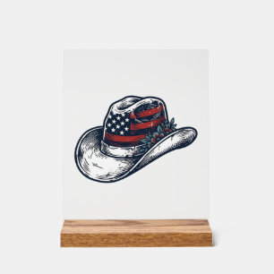 Panneau En Acrylique Chapeau de cowboy patriotique vintage Fleur Concep