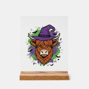 Panneau En Acrylique Chapeau de sorcière de vache des Highlands Hallowe