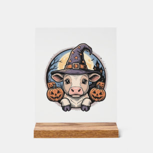 Panneau En Acrylique Chapeau de sorcière de veau Halloween mignon Gravu
