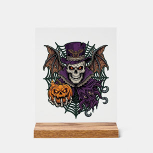 Panneau En Acrylique Chapeau Haut de Forme Crâne de Halloween Ailes de