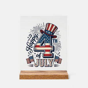 Panneau En Acrylique Chapeau patriotique vintage Happy 4 juillet Vector