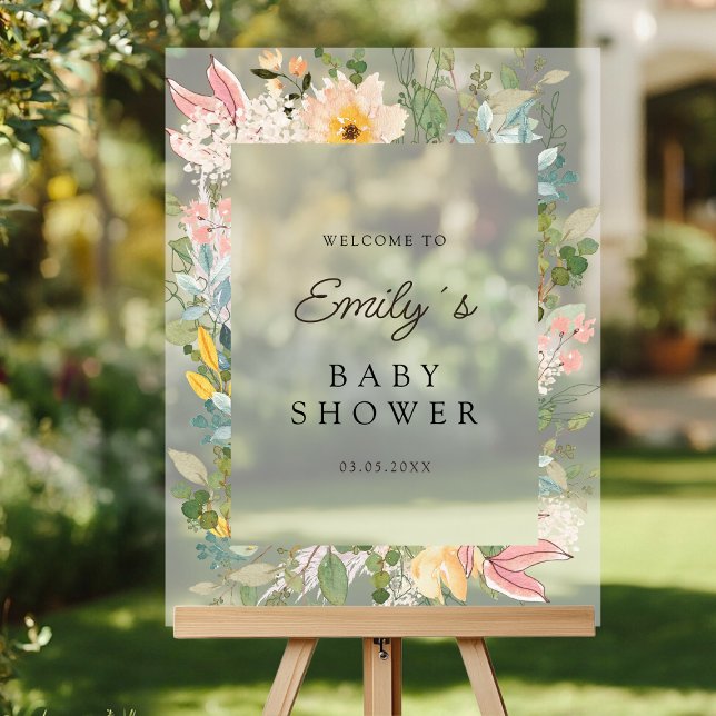 Panneau En Acrylique Charme de jardin fleur sauvage | Accueil baby show (Custom Wildflower Garden Charm | Baby Shower Welcome Acrylic Sign with your Name & Date.)