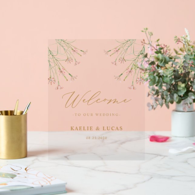 Panneau En Acrylique Charme élégant Fleur Mariage sauvage Bienvenue (Mariage)