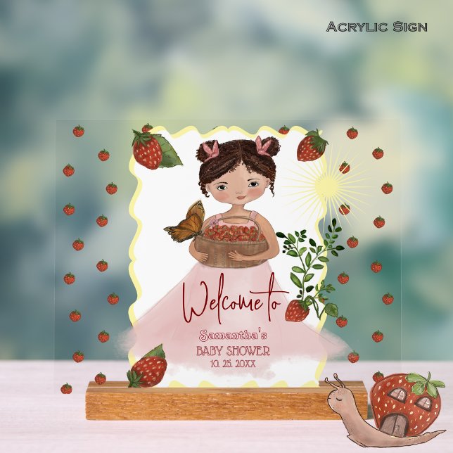 Panneau En Acrylique Charming Girl & Berry Sweet Baby shower (Charming Girl & Berry Sweet Baby Shower Acrylic Sign)