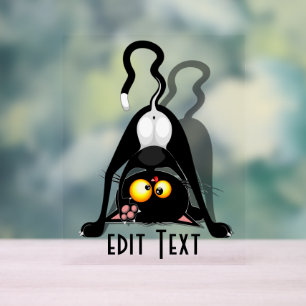 Panneau En Acrylique Chat à l'envers Personnage de dessin animé drôle