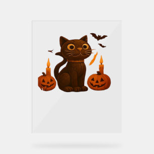 Panneau En Acrylique Chat Citrouille Creeper Halloween cadeau T-Shi sur