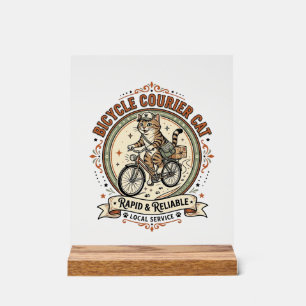 Panneau En Acrylique Chat coursier à vélo Chat coursier à vélo Vintage