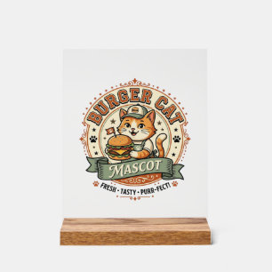 Panneau En Acrylique Chat de Burger Mascotte Chat Nourriture Rapide Mas